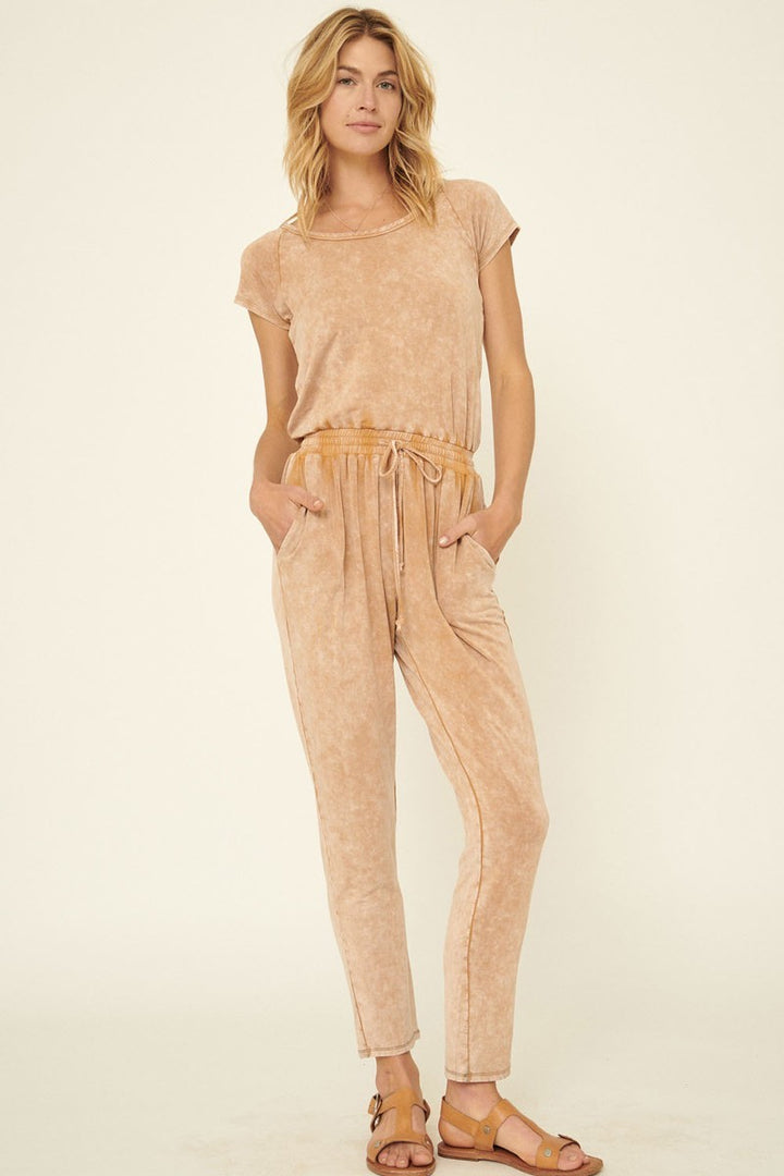 Mineral Washed Finish Knit Jumpsuit in Sand