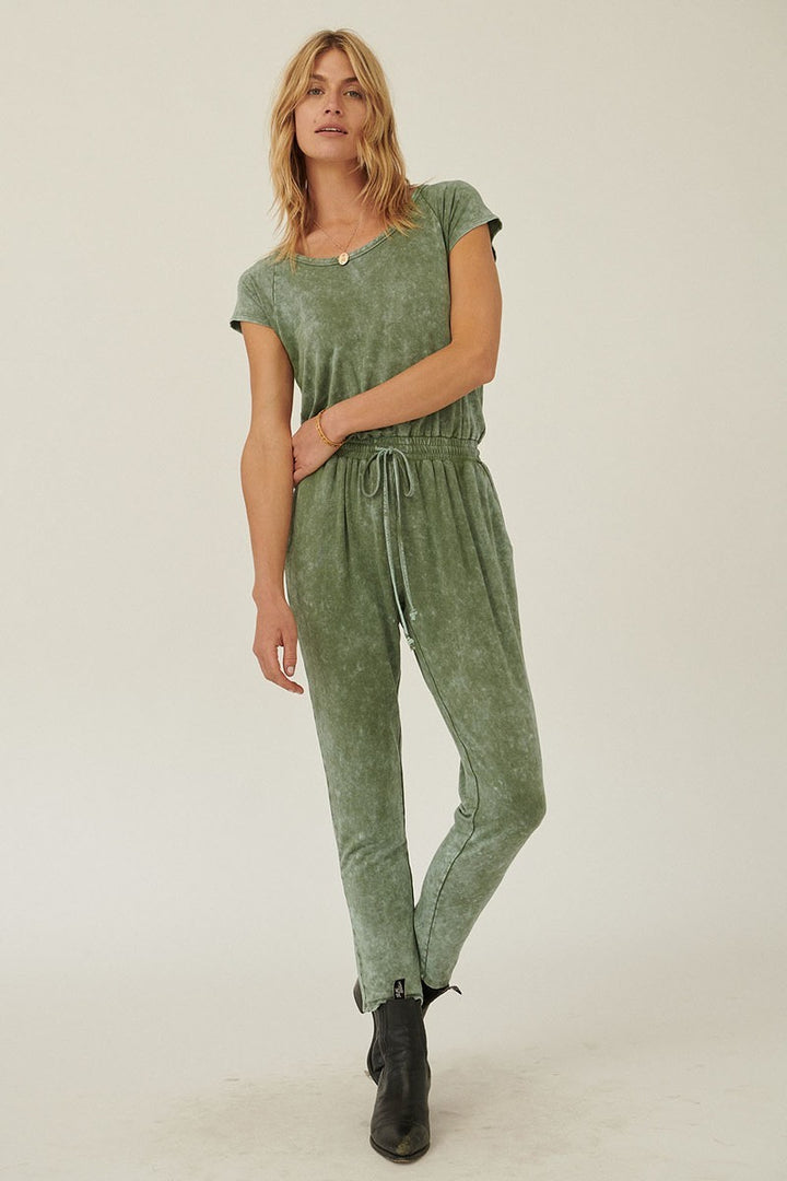 Mineral Washed Finish Knit Jumpsuit in Olive