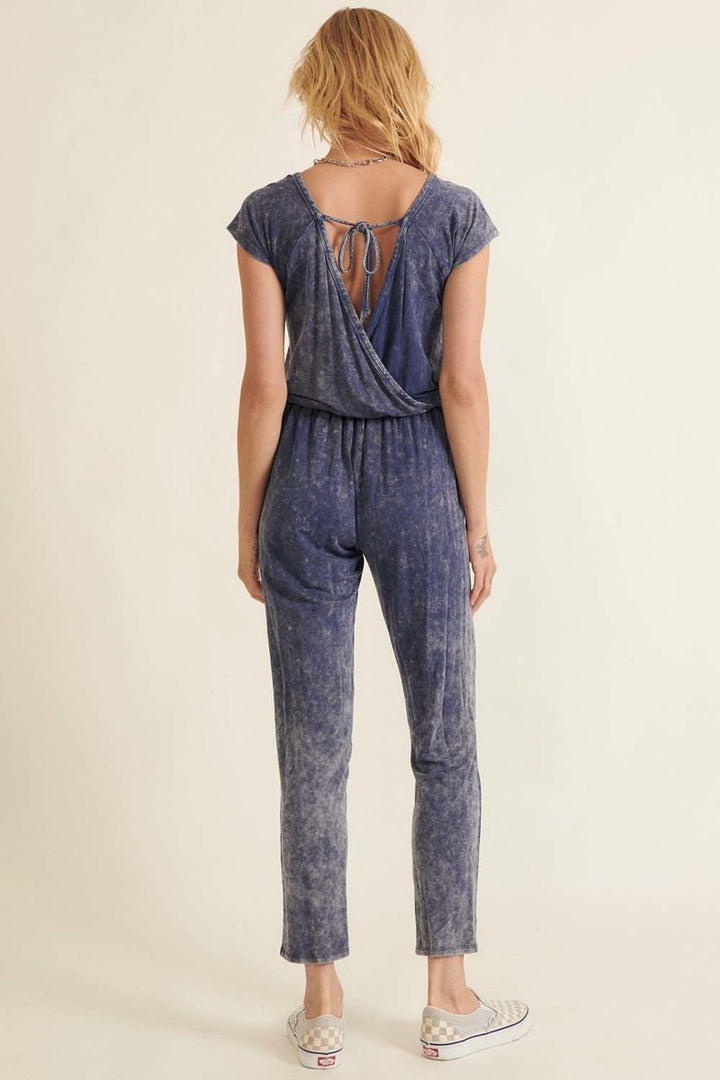 Mineral Washed Finish Knit Jumpsuit in Denim Blue