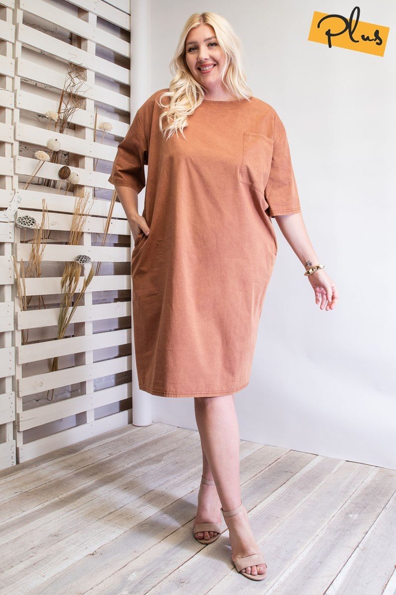 Faded Rust Mineral Washed Loose Fit Dress for Women