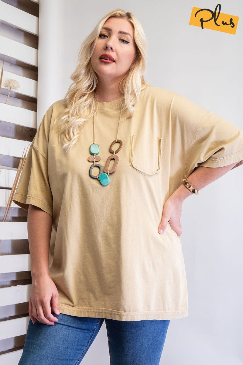 Light Mustard Mineral Washed Cotton Jersey Boxy Tunic for Women