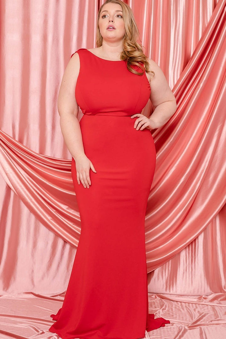 Ruffle Draped Tail Plus Size Maxi Dress in Red