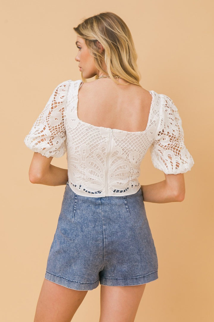 Cropped Lace Top in Off White