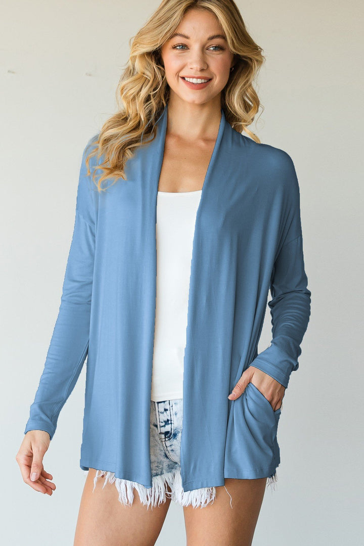 Casual Cardigan Featuring Collar And Side Pockets in Slate Blue