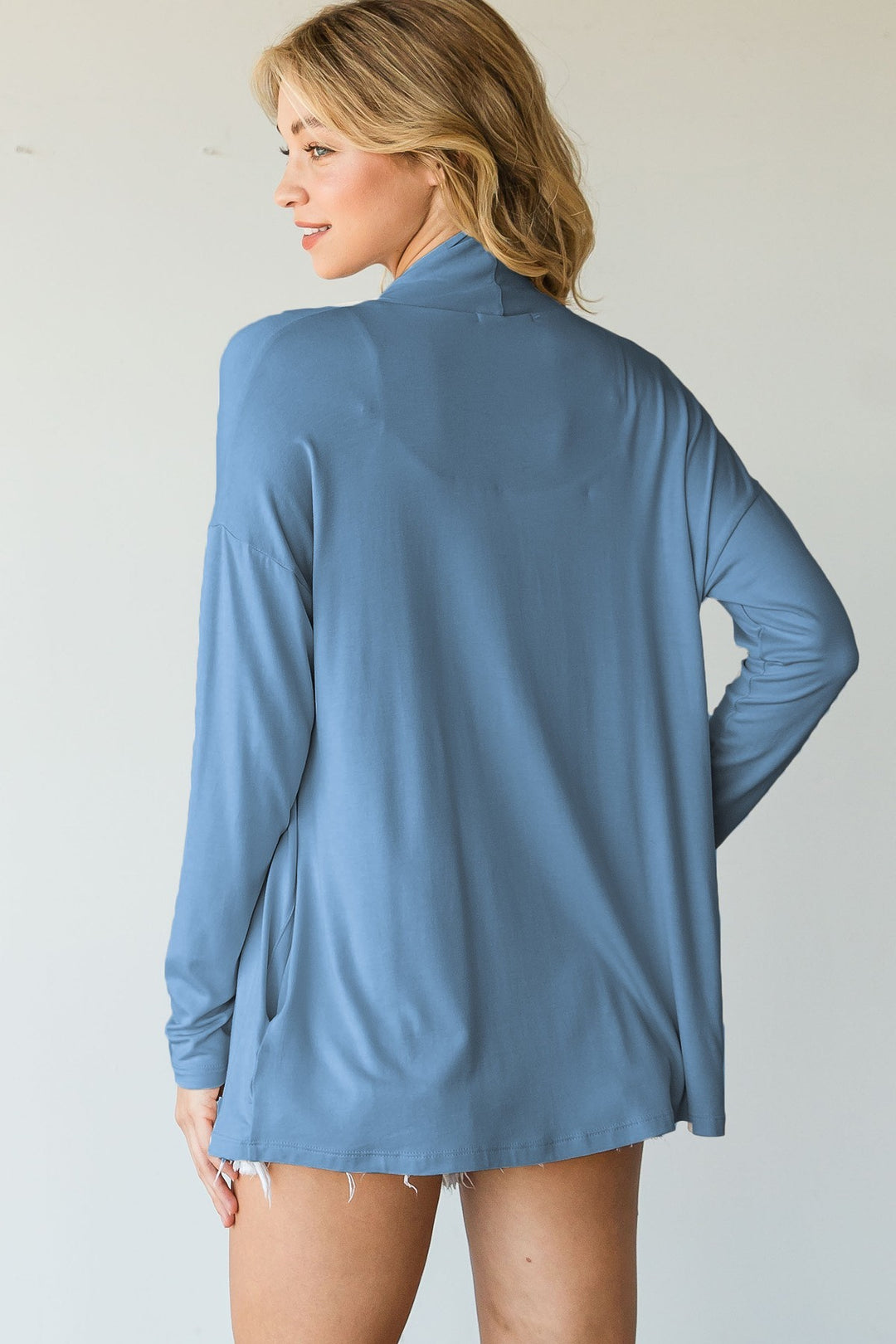 Casual Cardigan Featuring Collar And Side Pockets in Slate Blue
