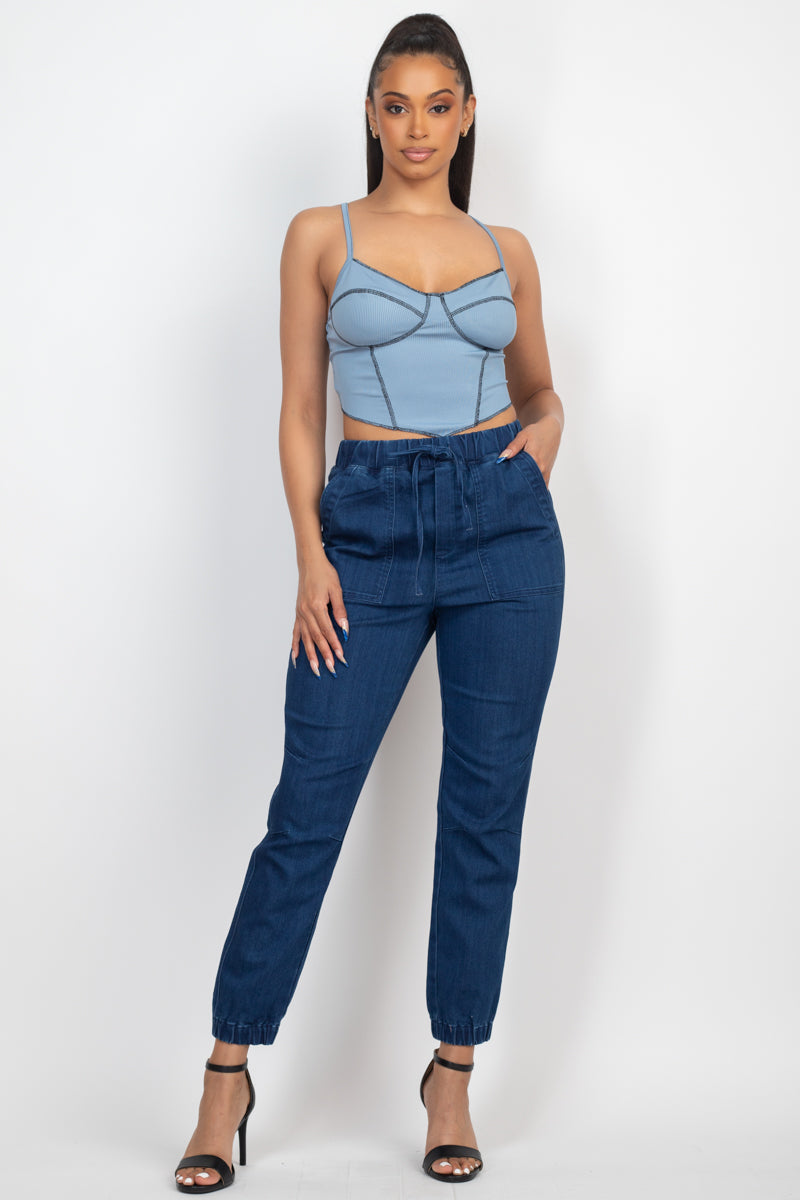 Bustier Sleeveless Ribbed Top in Dusty Blue