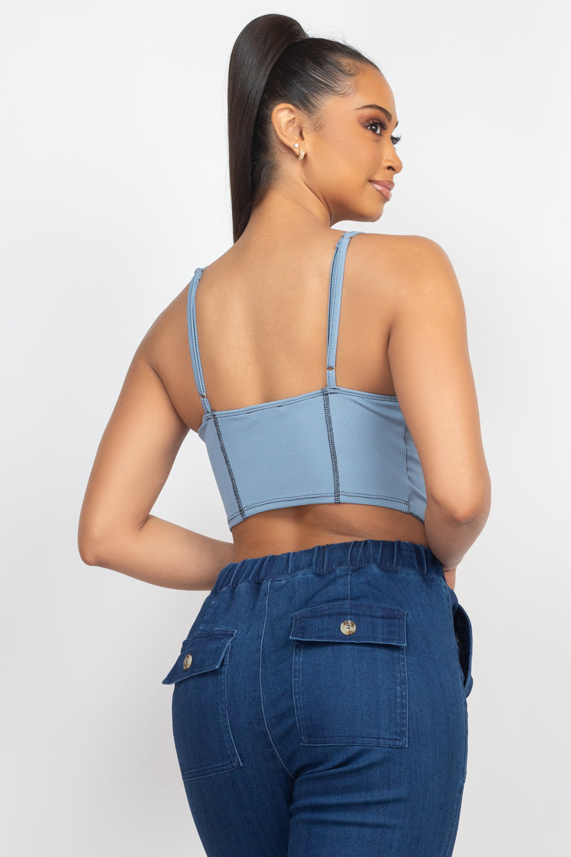 Bustier Sleeveless Ribbed Top in Dusty Blue