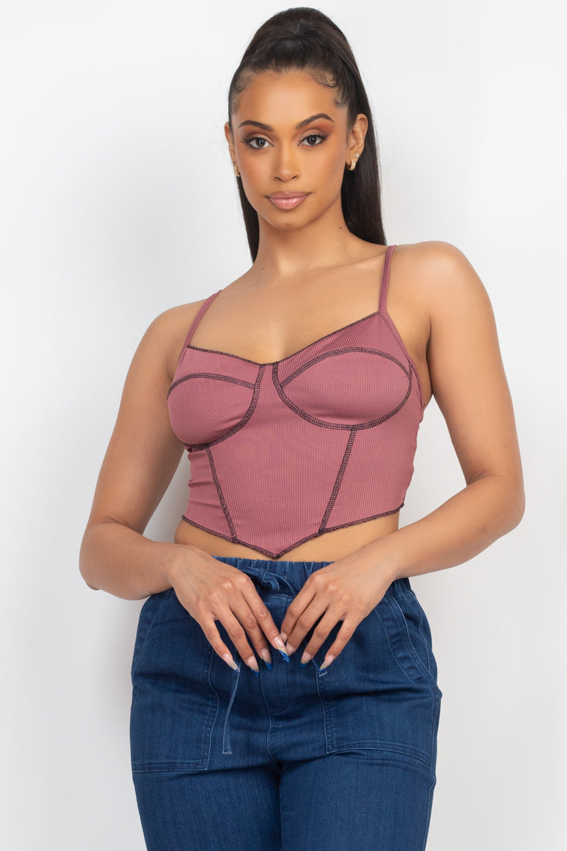 Bustier Sleeveless Ribbed Top in Dark Mauve