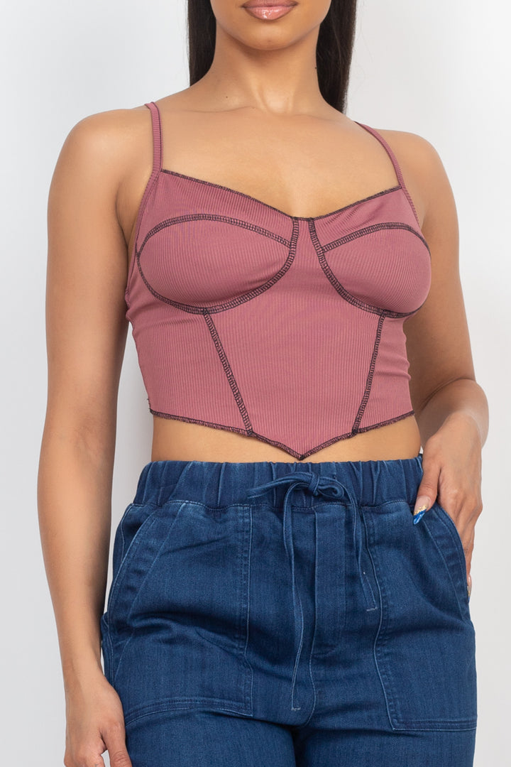 Bustier Sleeveless Ribbed Top in Dark Mauve