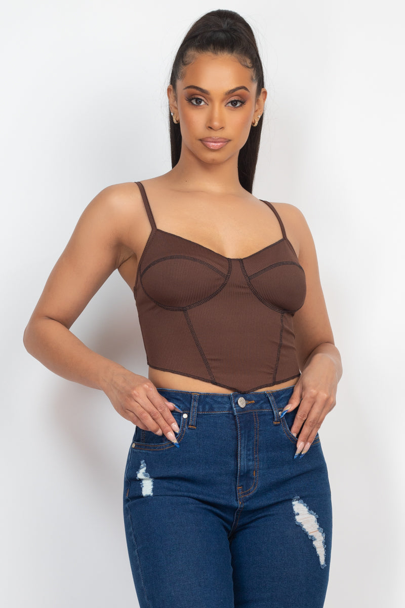 Bustier Sleeveless Ribbed Top in Brown