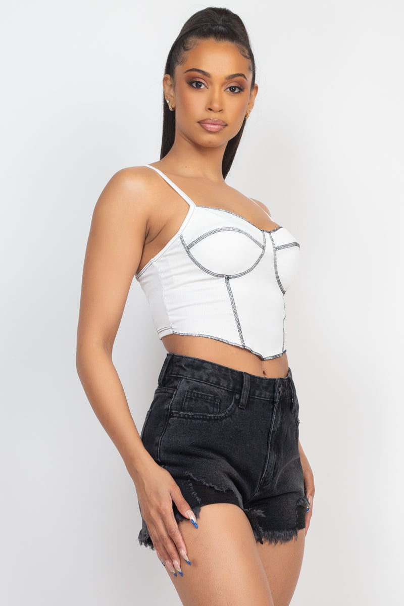 Bustier Sleeveless Ribbed Top in Off White