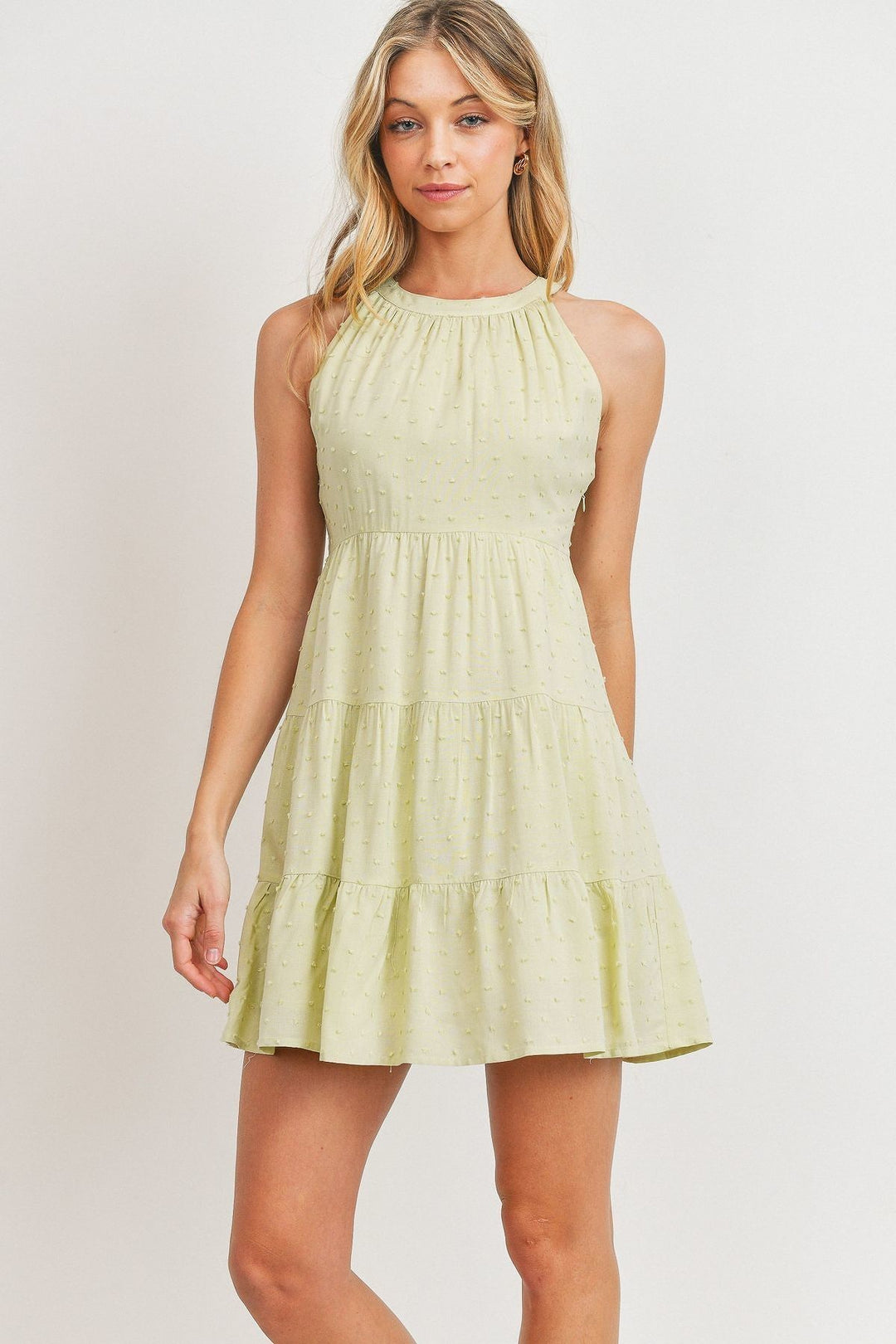 Roundneck Sleeveless Dotted Swiss Dress in Sage