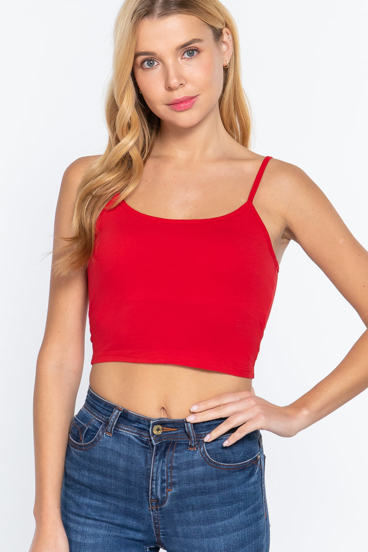 Round Neck with Removable Bra Cup Cotton Spandex Bra Top in Bold Red