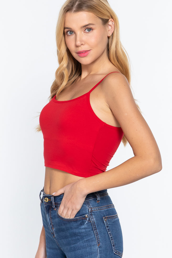 Round Neck with Removable Bra Cup Cotton Spandex Bra Top in Bold Red