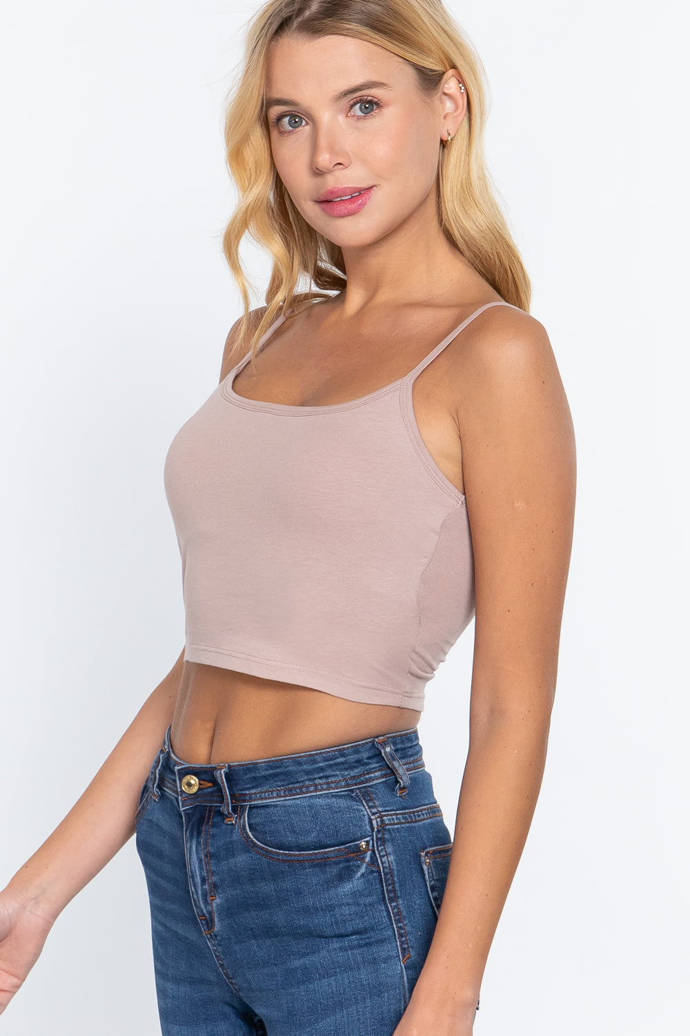Round Neck with Removable Bra Cup Cotton Spandex Bra Top in Cloud Mauve
