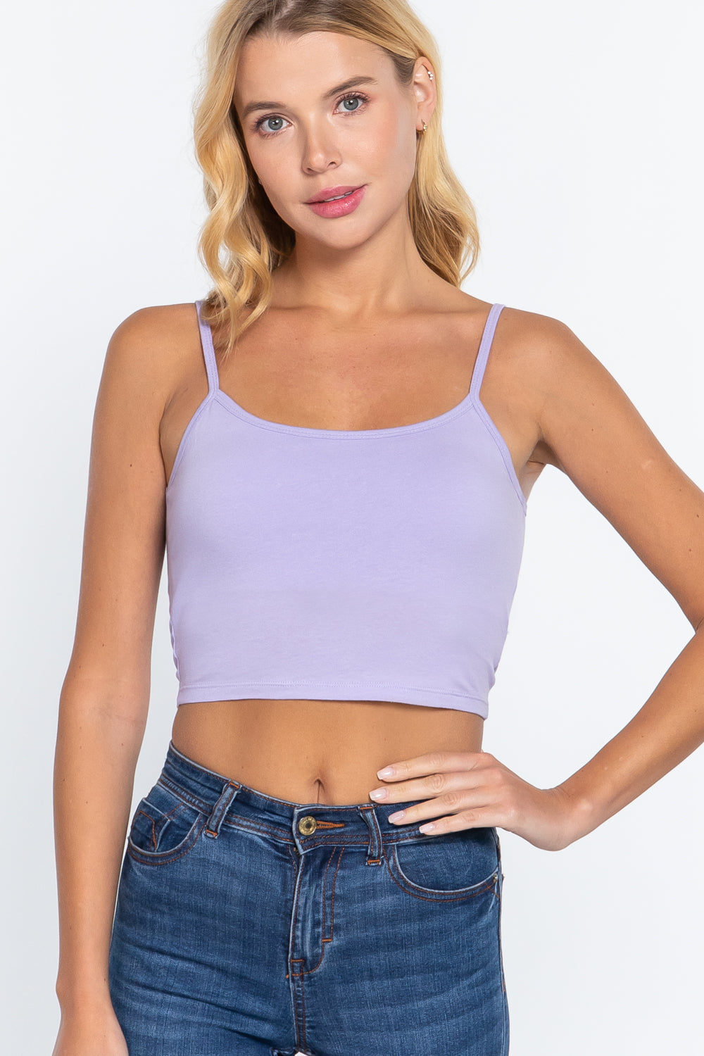 Round Neck with Removable Bra Cup Cotton Spandex Bra Top Digital in Violet