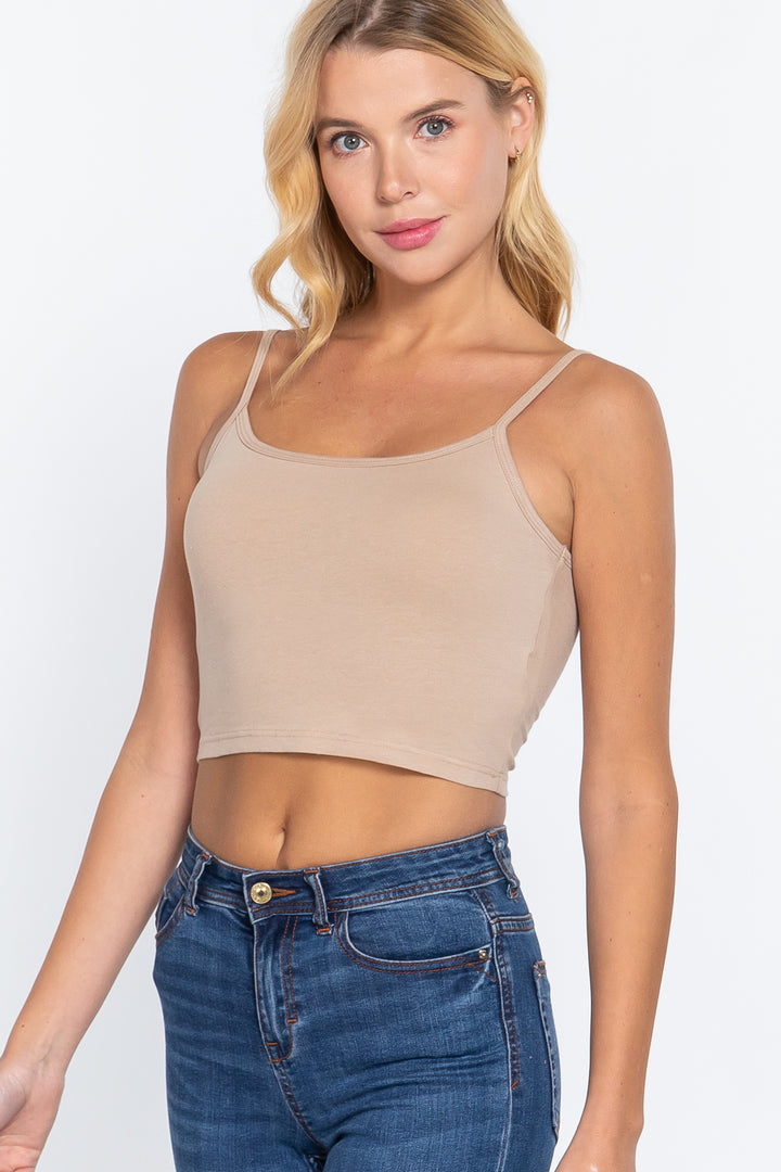 Round Neck with Removable Bra Cup Cotton Spandex Bra Top Coconut in Taupe