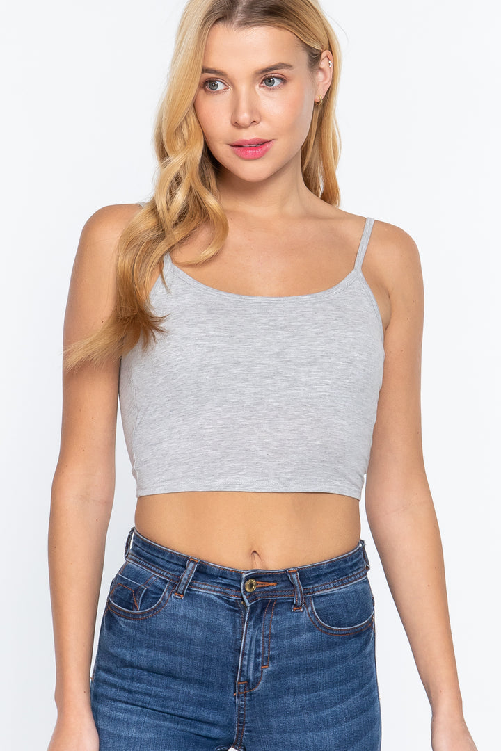 Round Neck with Removable Bra Cup Cotton Spandex Bra Top Light Heather in Grey