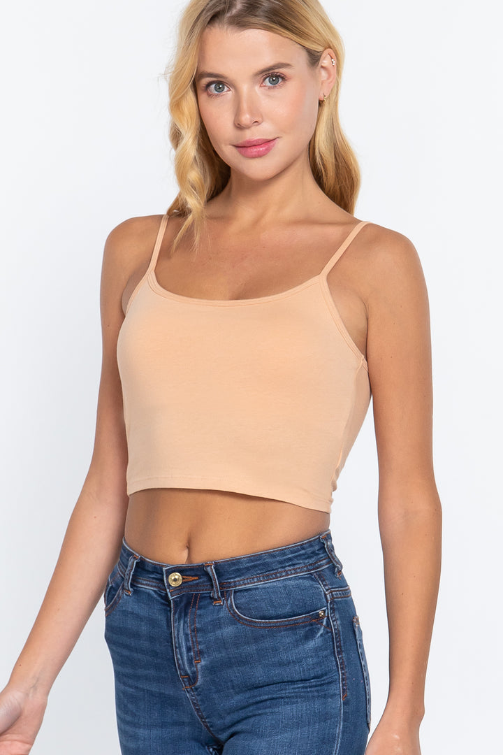 Round Neck with Removable Bra Cup Cotton Spandex Bra Top in Golden Peach
