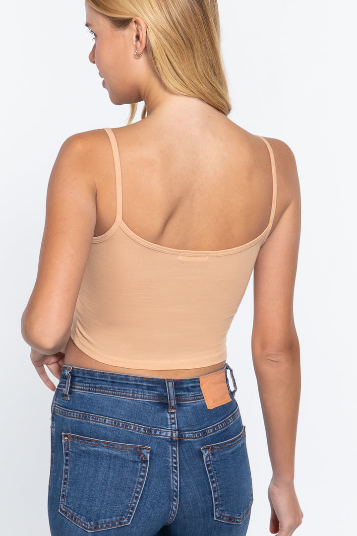 Round Neck with Removable Bra Cup Cotton Spandex Bra Top in Golden Peach