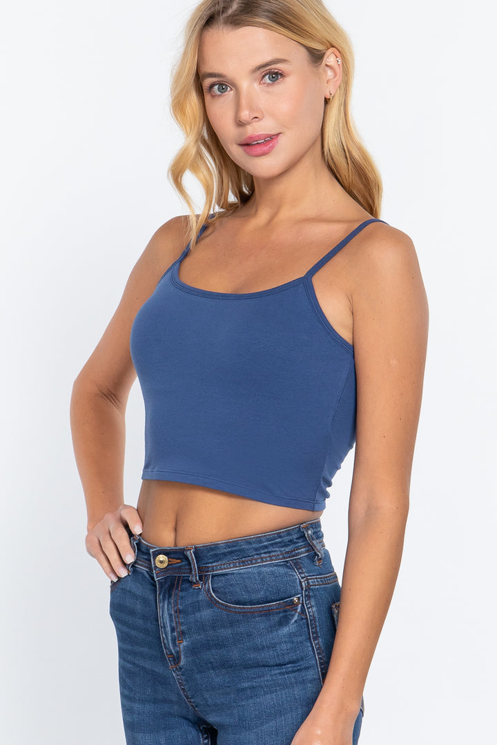 Round Neck with Removable Bra Cup Cotton Spandex Bra Top in Midnight Blue