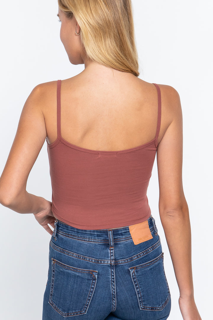 Round Neck with Removable Bra Cup Cotton Spandex Bra Top in Terracotta