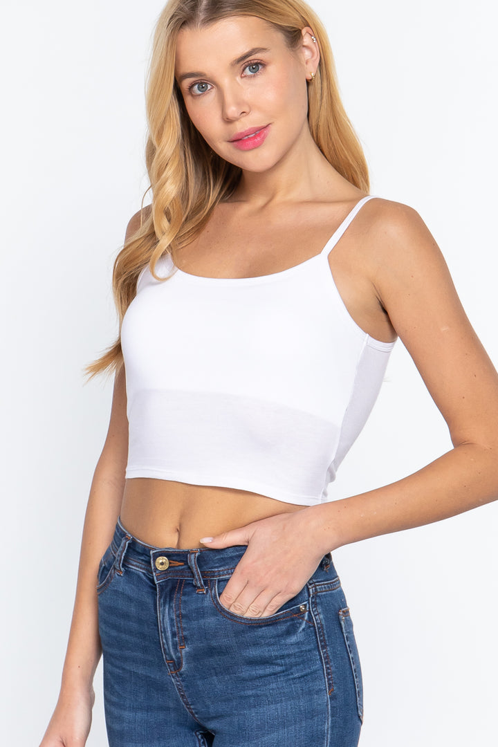 Round Neck with Removable Bra Cup Cotton Spandex Bra Top in White