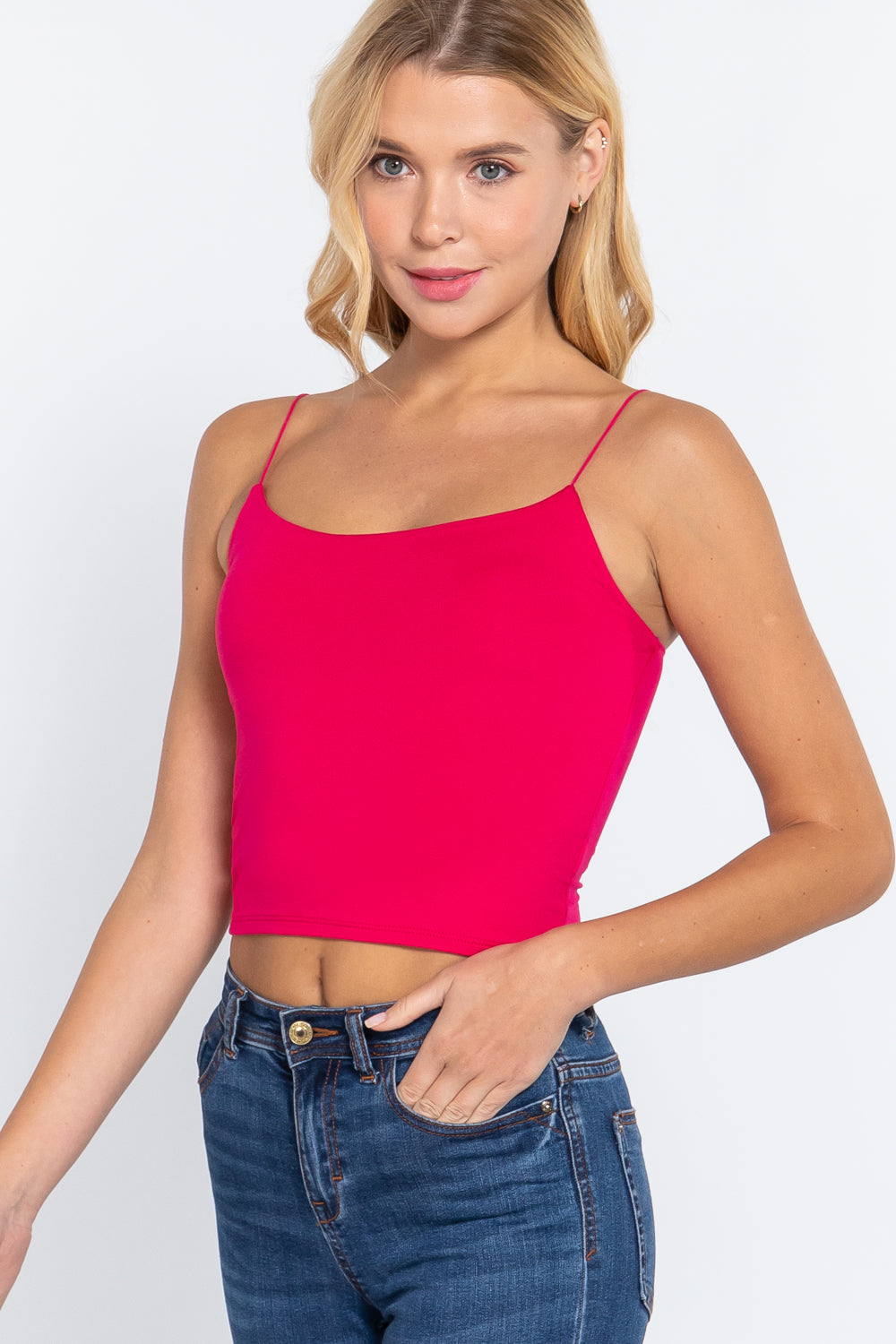 Elastic Strap Two Ply Dty Brushed Knit Cami Top in Fuchsia