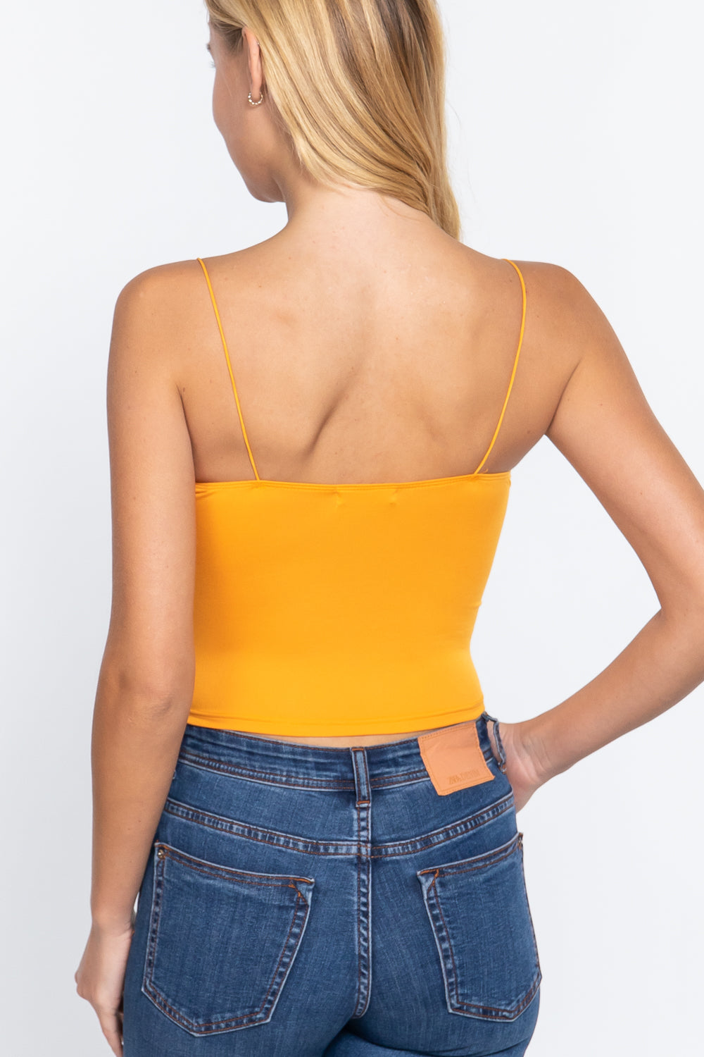 Elastic Strap Two Ply Dty Brushed Knit Cami Top in Mango Sherbet