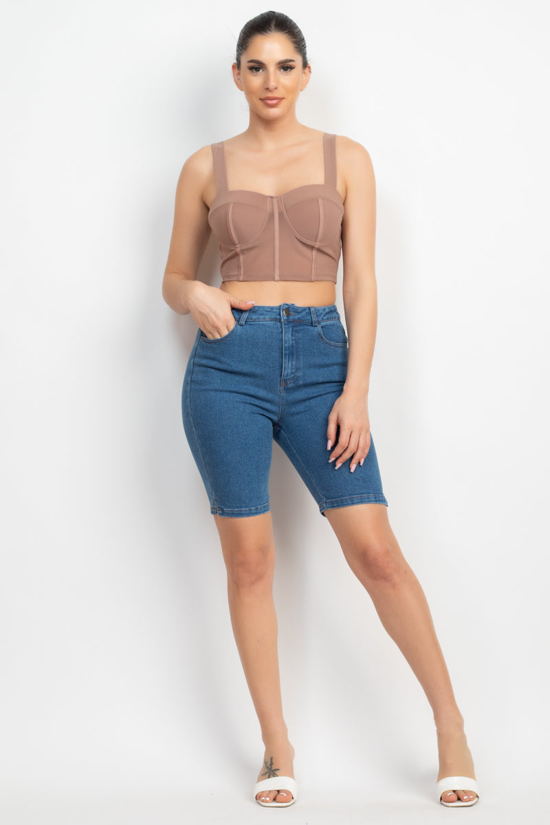 Contrasting Mesh Padded Tank Top in Mocha