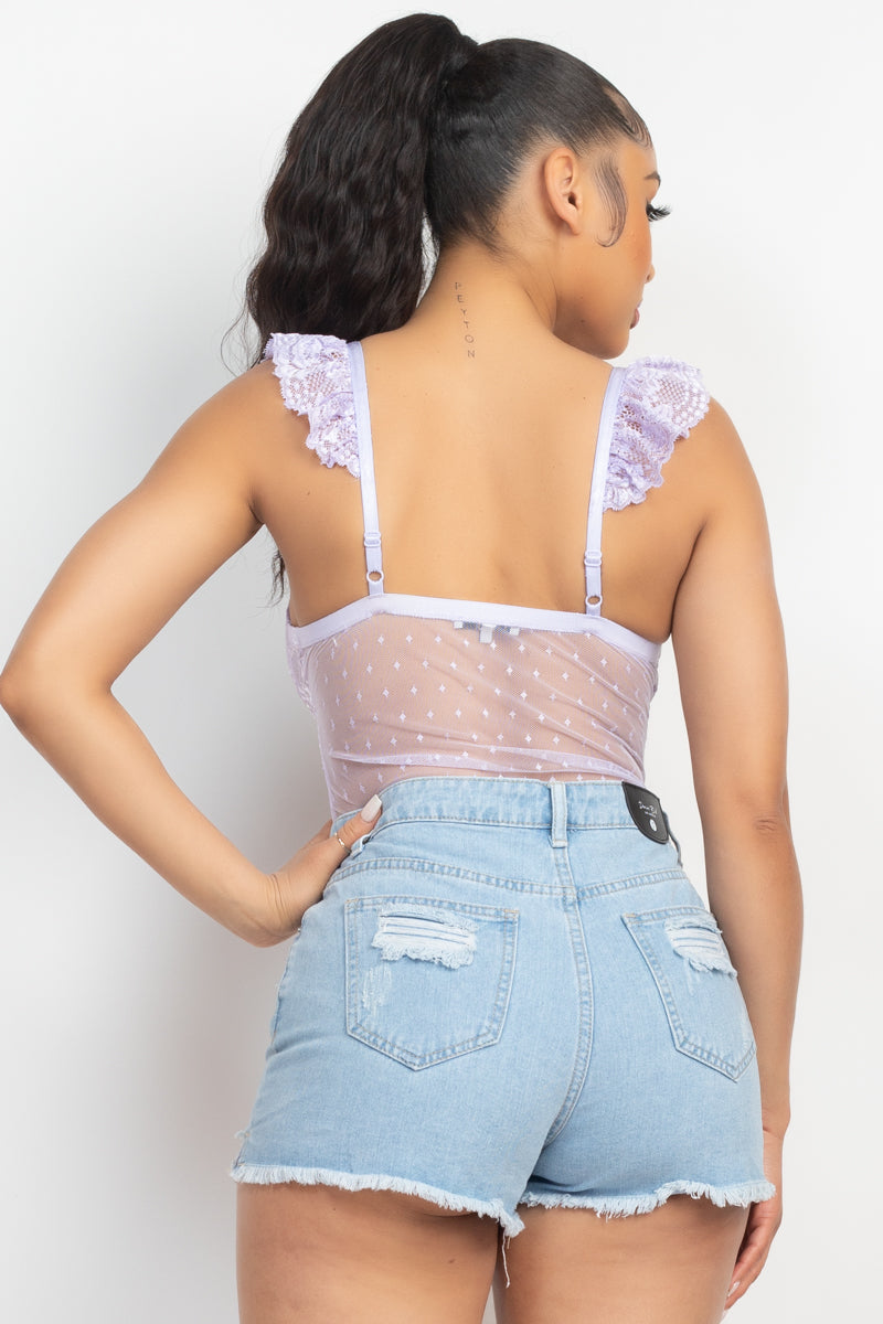 Sweetheart Cut-out Cami Ruffled Bodysuit in Lavender
