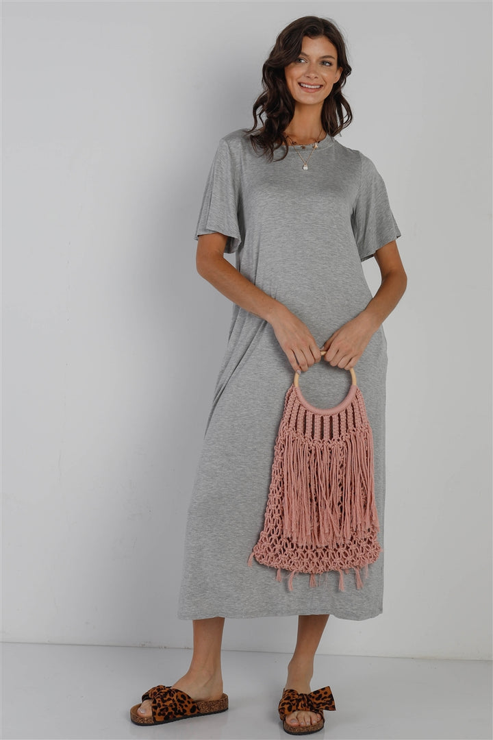 Short Sleeve Midi Dress in Heather Grey