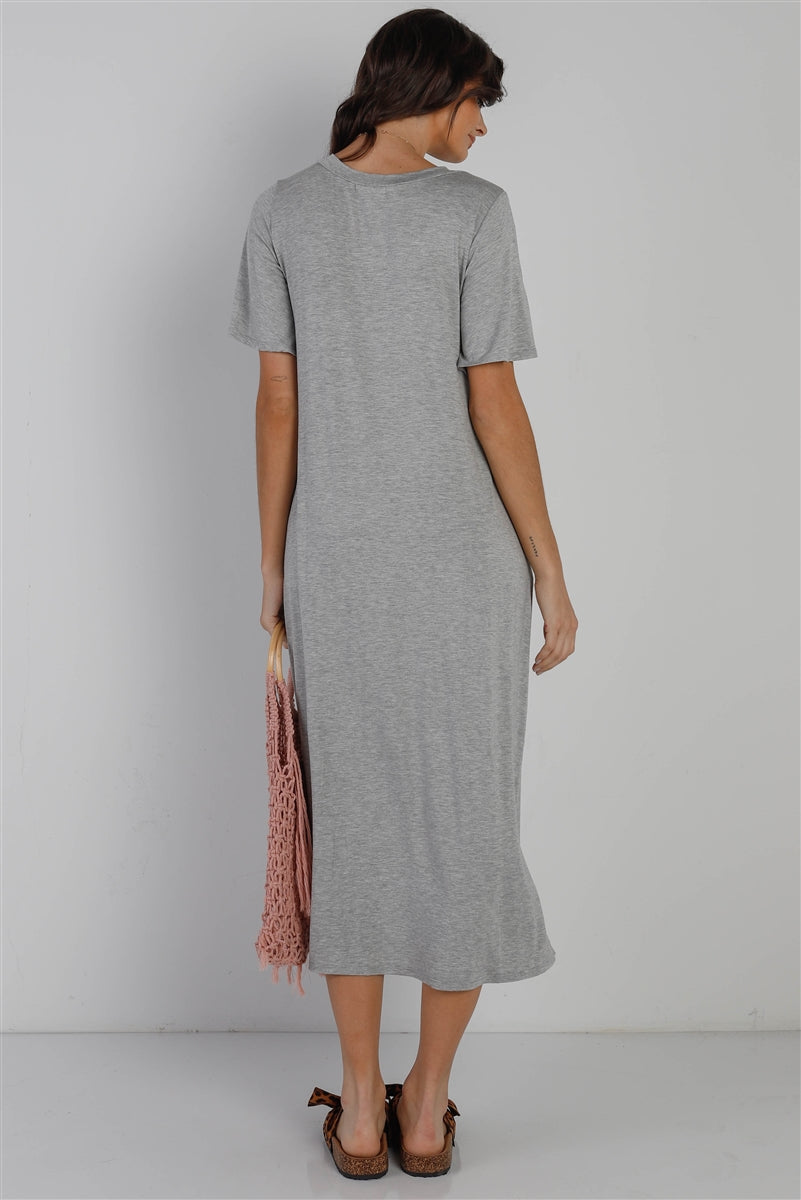 Short Sleeve Midi Dress in Heather Grey