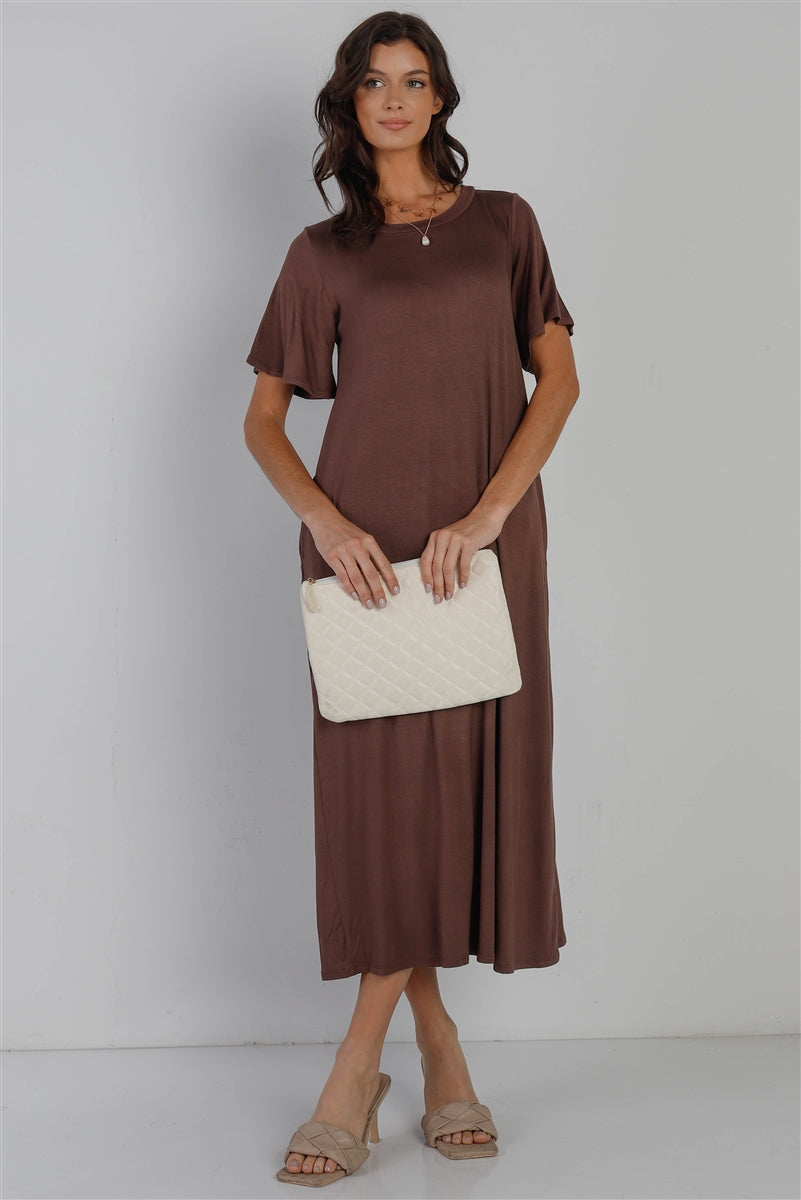 Short Sleeve Midi Dress in Mocha