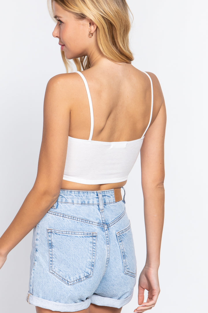 Zippered Cross Rib Knit Crop Cami in Off White