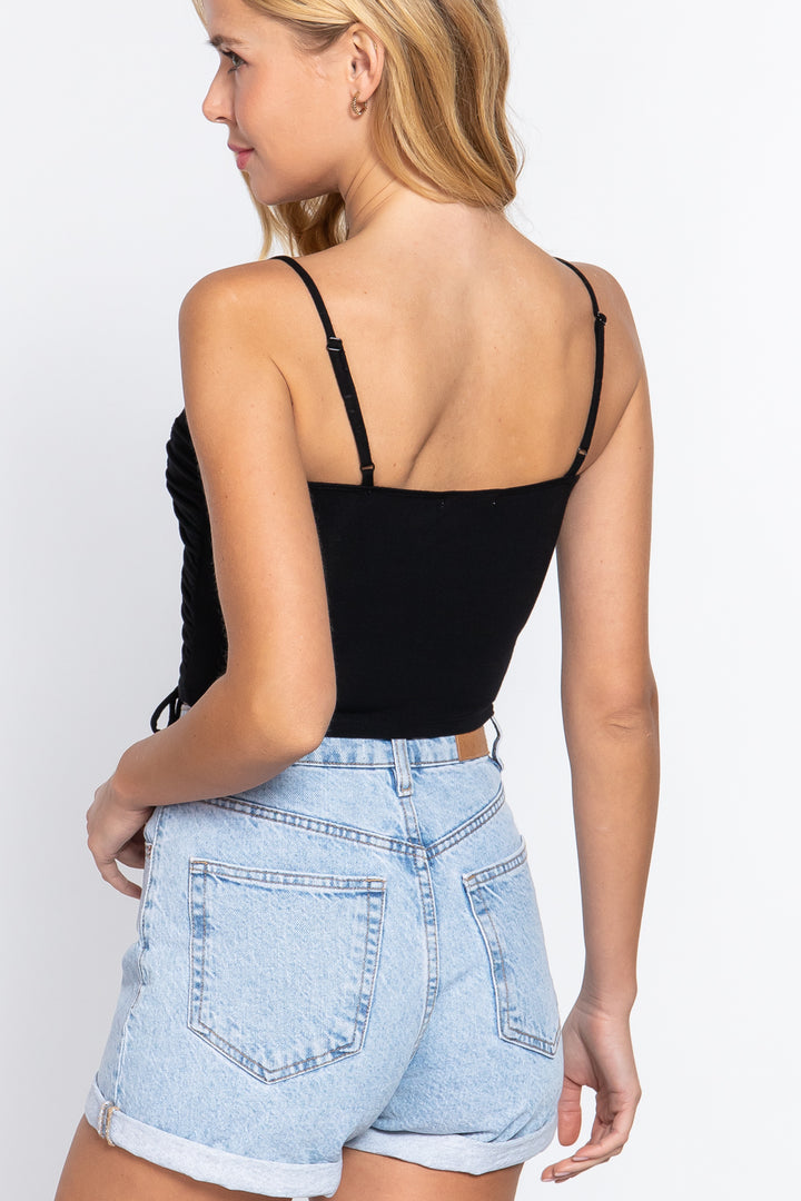 Ruched Side Shirring Cami Top in Black