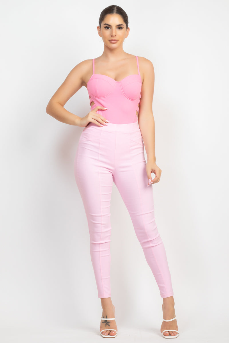 Sweetheart Side Cutouts Bodysuit in Pink