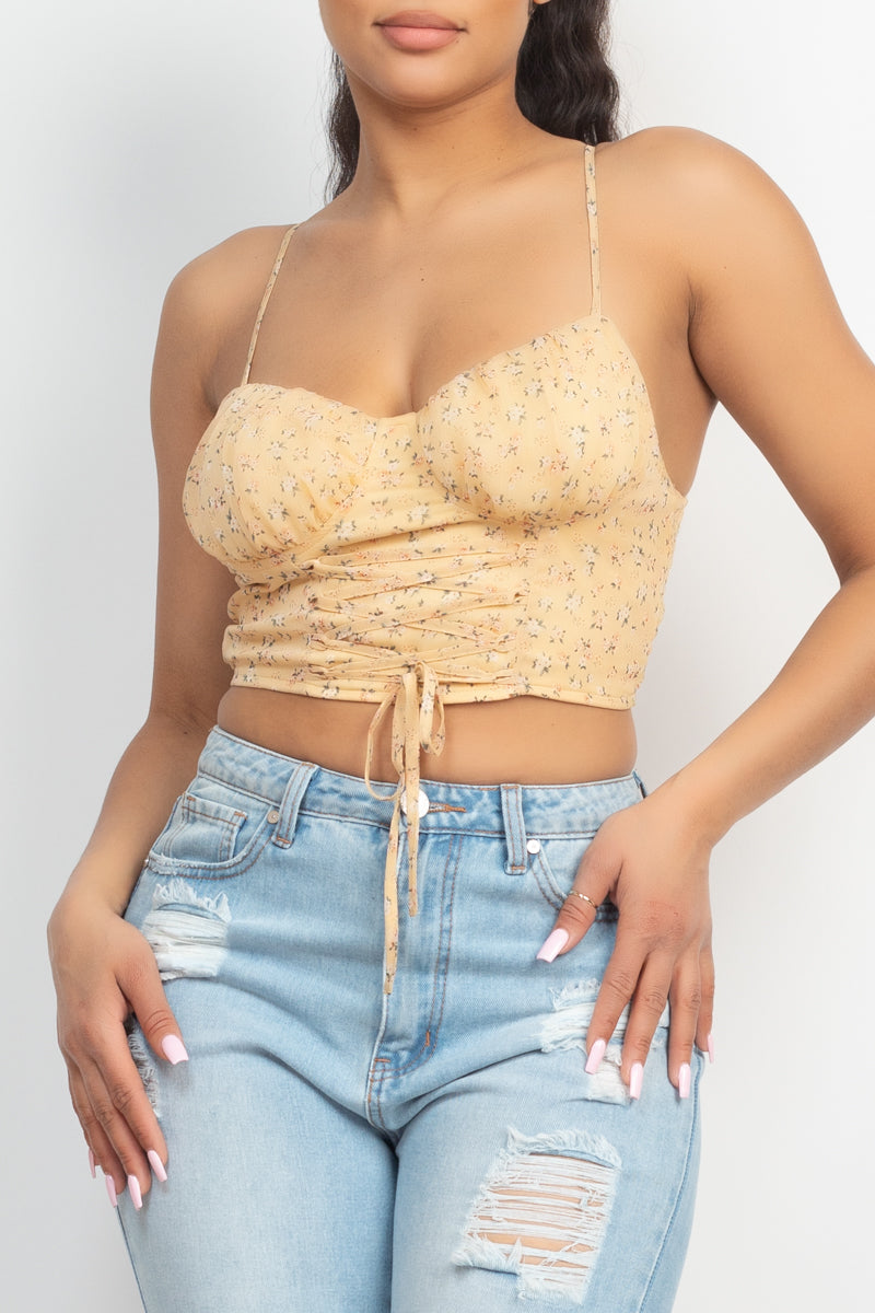 Floral Ditsy Front Tie Top in Yellow