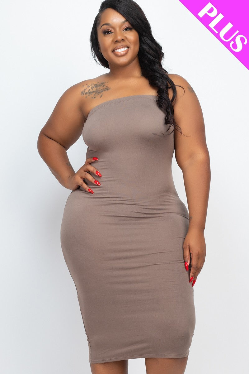 Plus Tube Bodycon Dress in Taupe