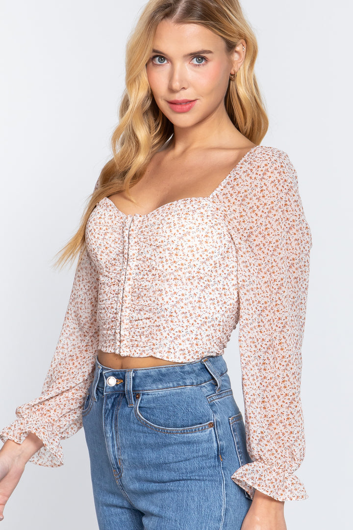 Hook & Eye Floral Print Woven Top in Ivory