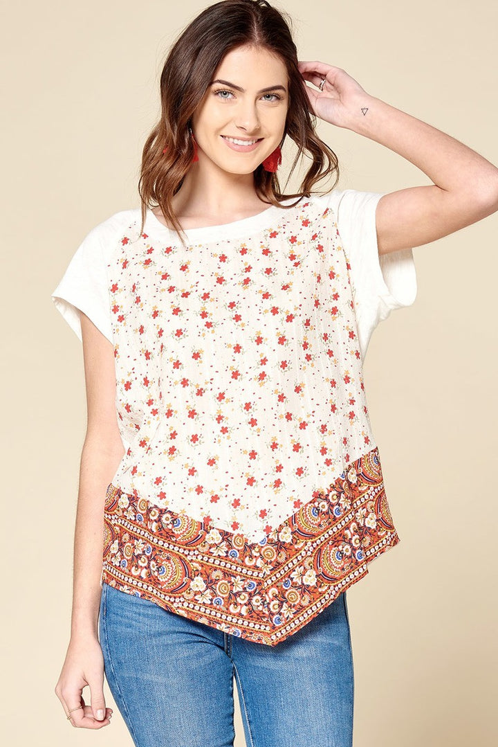 Ditsy Floral Border Printed Loose-fit Tee Off White