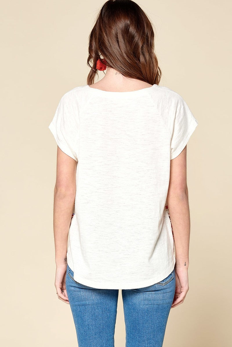 Ditsy Floral Border Printed Loose-fit Tee Off White