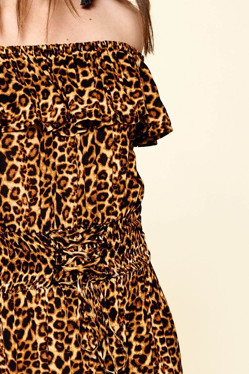 Leopard Printed Woven Dress in Brown