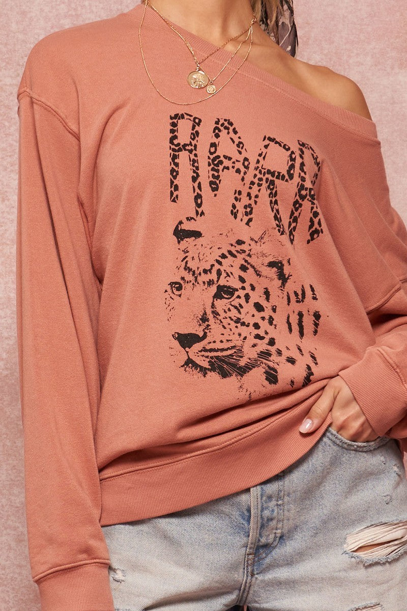 A Garment Dyed French Terry Graphic Sweatshirt in Rose