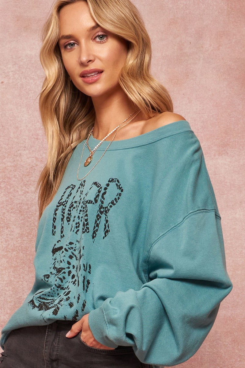 A Garment Dyed French Terry Graphic Sweatshirt in Jade