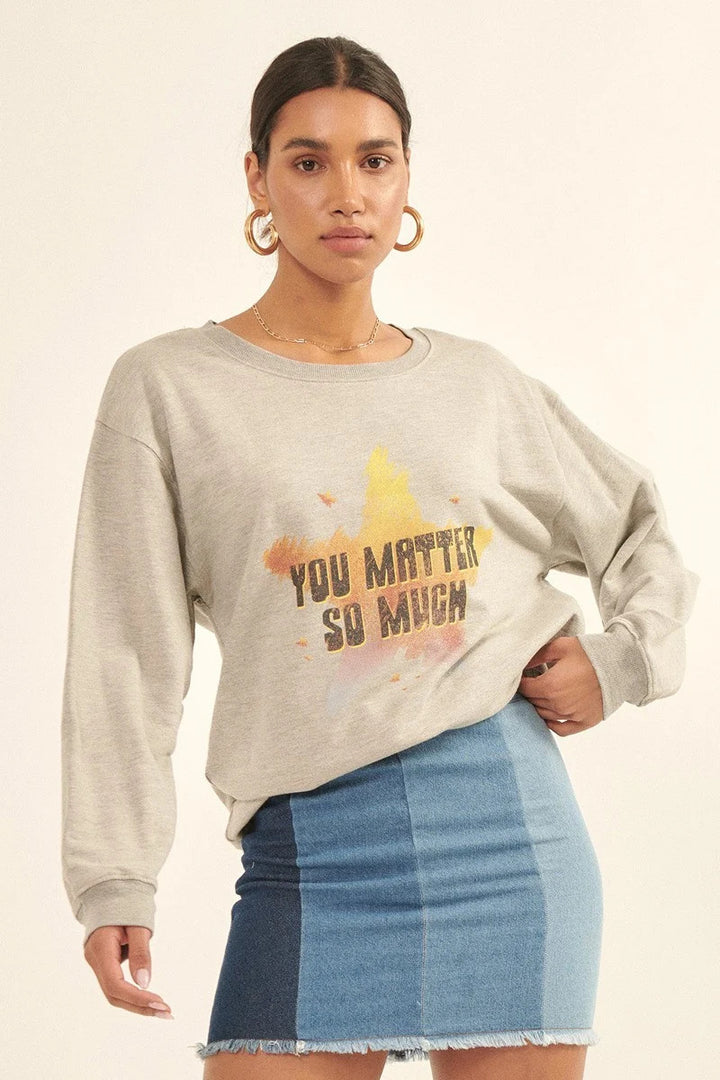 Vintage-style, Multicolor Star French Terry Knit Graphic Sweatshirt Heather Grey