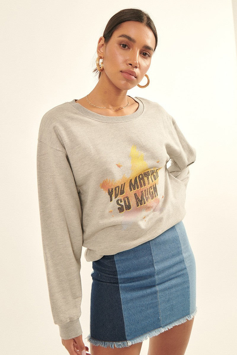 Vintage-style, Multicolor Star French Terry Knit Graphic Sweatshirt Heather Grey