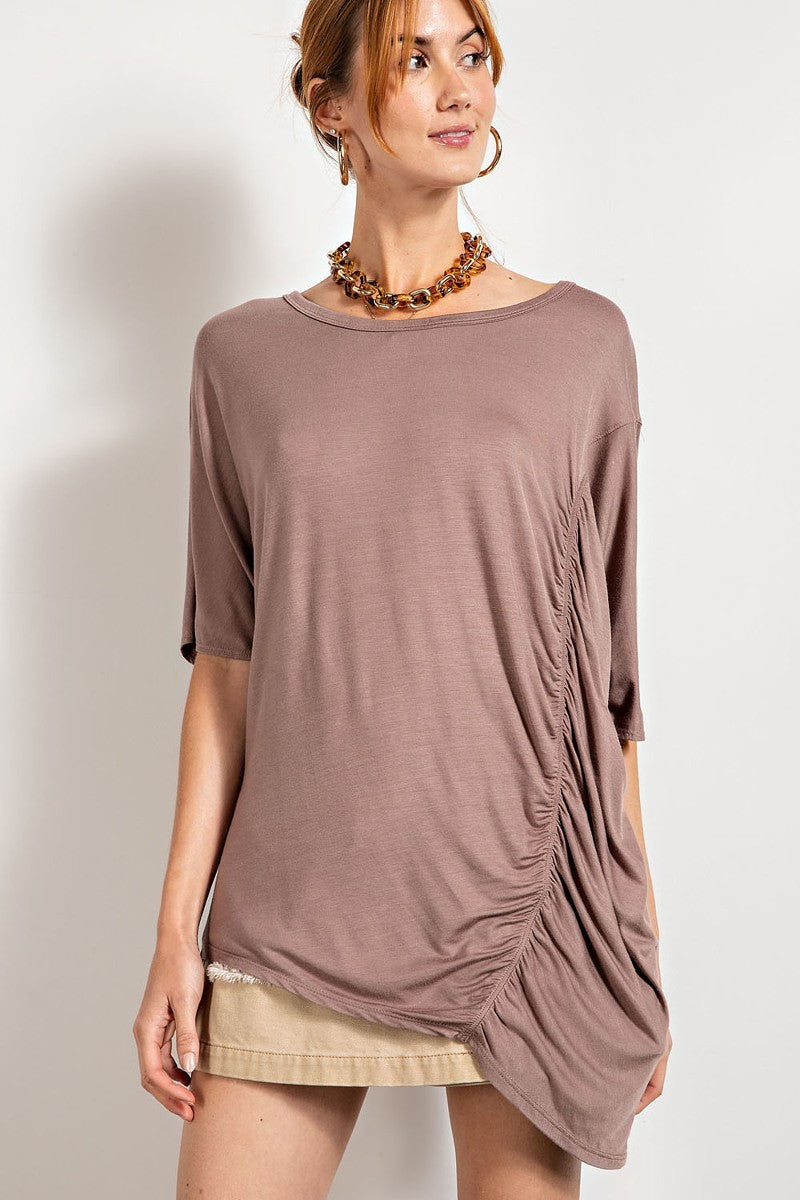 Loose Fit And Ruched Detailing Top in Mocha
