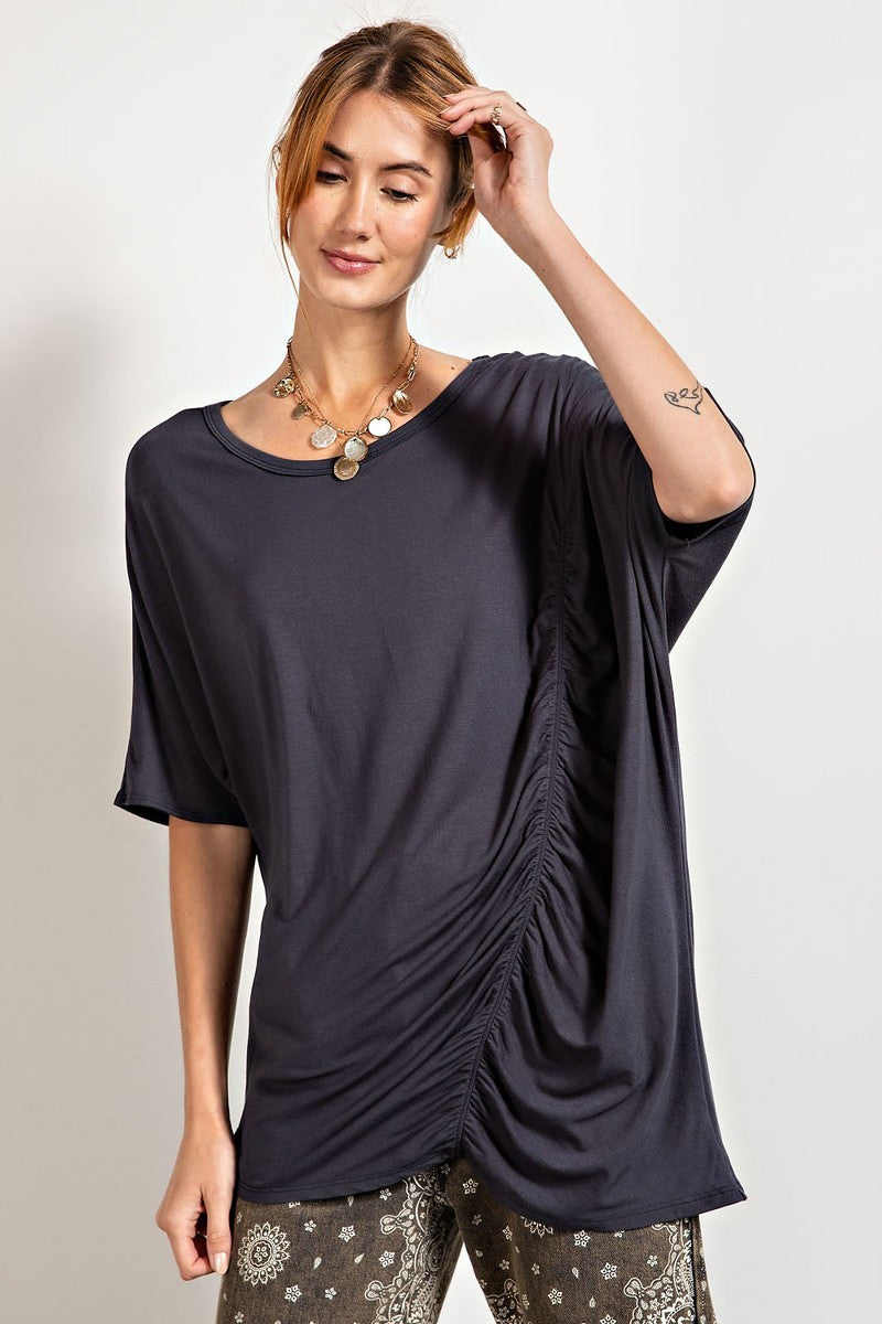 Loose Fit And Ruched Detailing Top in Smoke