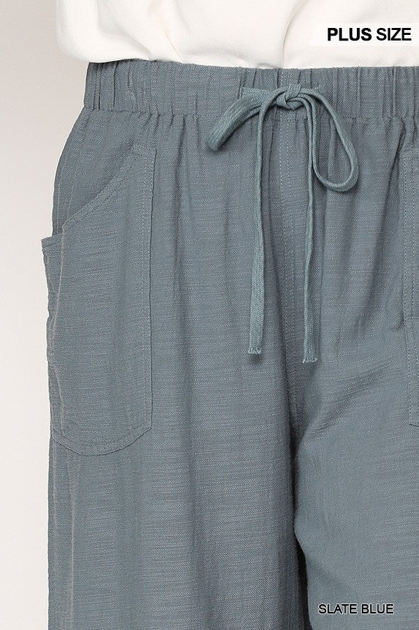 Frayed Wide Leg Pants With Pockets in Slate Blue